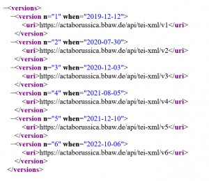Screenshot der versionierten API der TEI-XML-Dateien