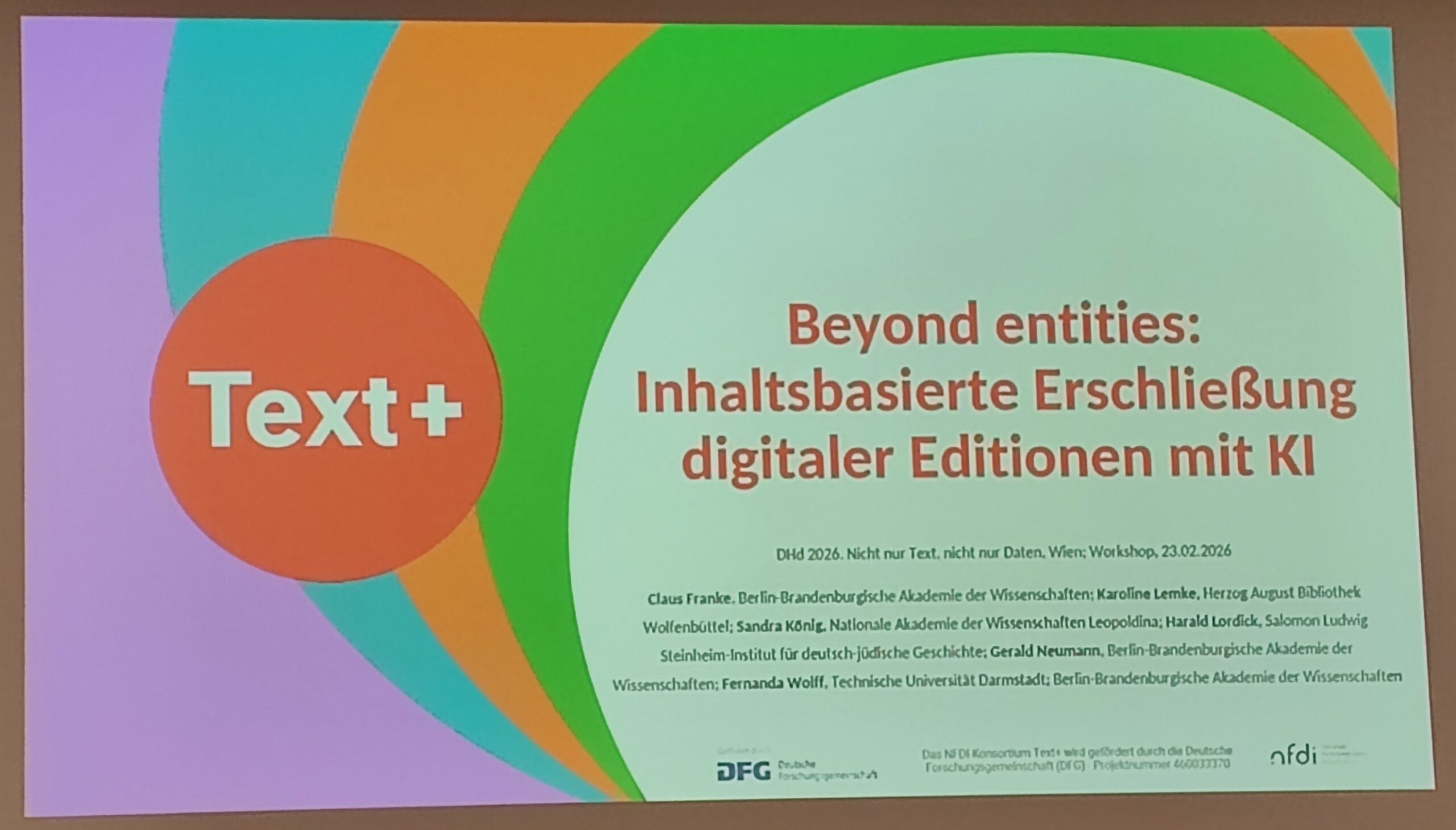 Titelfolie des Workshops "Beyond Entities" im Rahmen der DHd2026 in Wien.